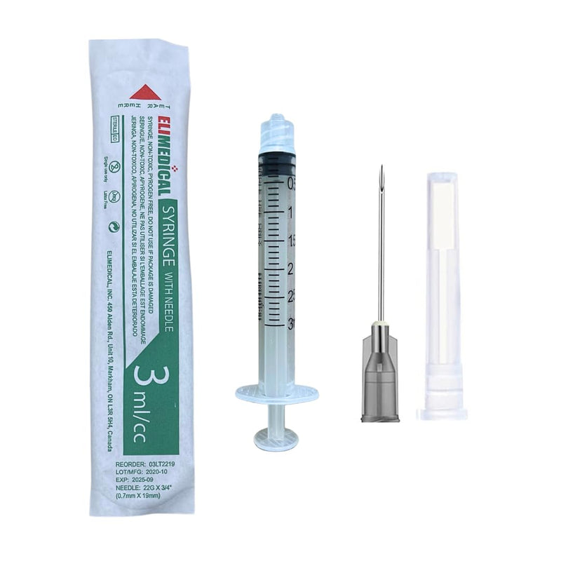 [Australia - AusPower] - Veterinary Syringe with Needle, Luer Lock 3cc (3ml), 22G x 3/4 inch (19mm), Individually Sealed, 100 per box, 03LT2219 