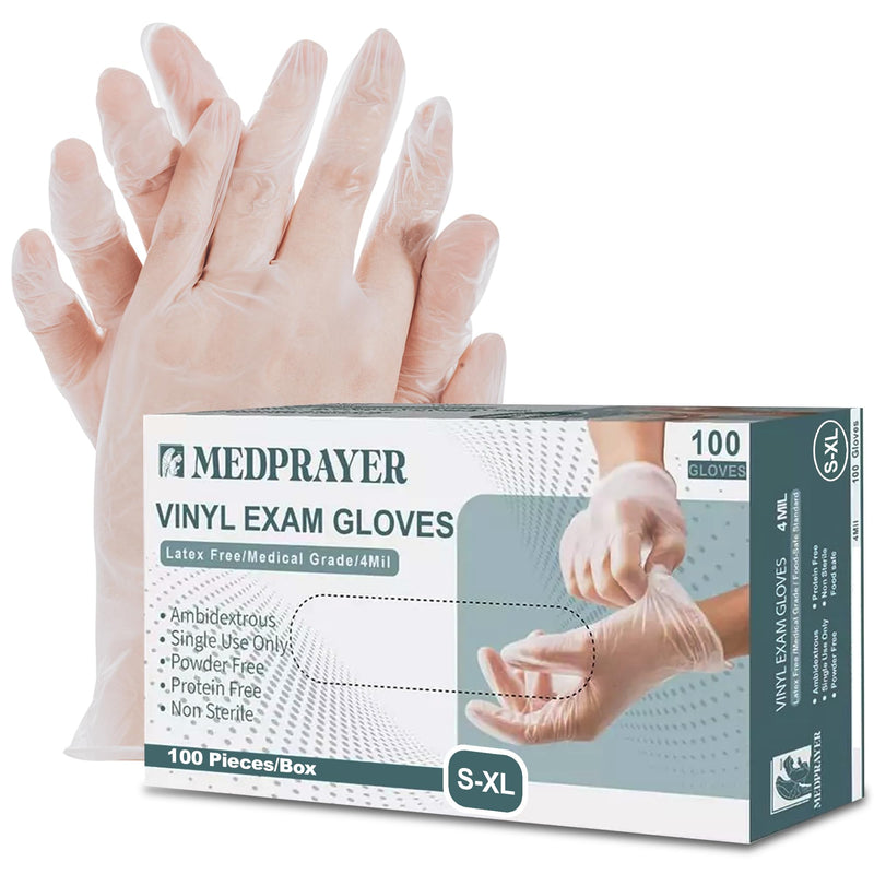 [Australia - AusPower] - Vinyl Exam Gloves - Disposable & Powder Free Gloves for Hand Protection, Food Safe, Medical Use - 4 Mil (Clear) Large 100 Pcs 