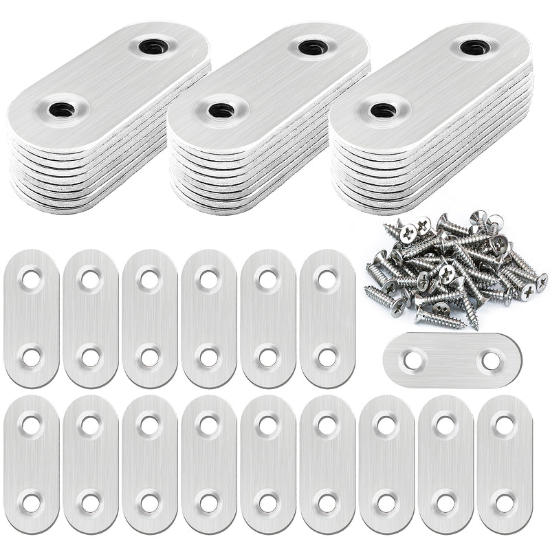 [Australia - AusPower] - 40 Pcs Stainless Straight Bracket (1.57*0.63 inch) Flat Straight Braces, Metal Fixed Connecting Plate, Can be Used to Repair Furniture, Bookcase, Table,Chair legs, Beds Etc. with 80 Pcs 304 SS Screws 40mm / 40 Pcs 