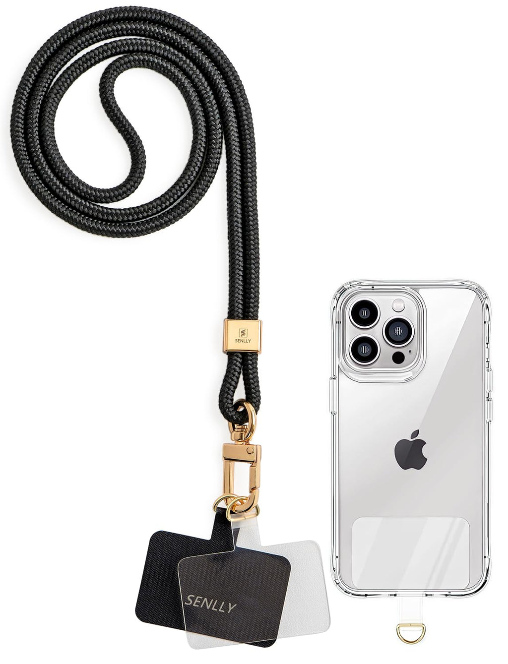 SENLLY Phone Lanyard with Ultra Thin Patch, Original Minimalist Design Neck Strap Compatible All Smartphone 101 Black
