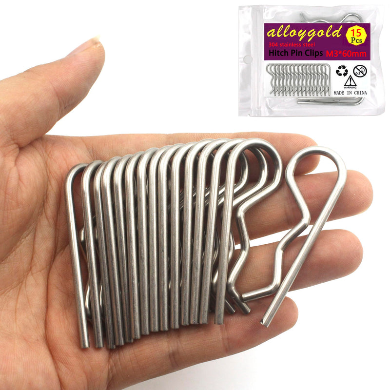 [Australia - AusPower] - 15Pcs Heavy Duty Hitch Pins Clip R Clips Cotter Pins, Stainless Steel Spring Retaining Wire Hair Pins? Large for Trailer Tractors Mower Carts Truck Pin Clip?Strong Spring Tension M3x60mm M3×60mm-15pcs 304 Stainless Steel 15 