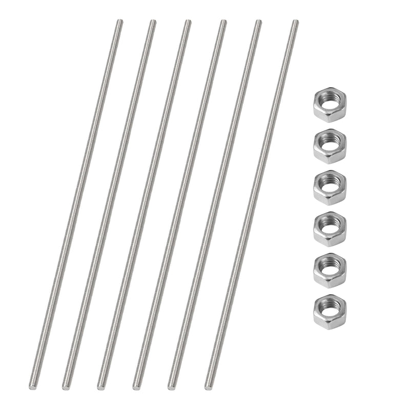 [Australia - AusPower] - M4 x 400mm/16-Inch Fully Threaded Rod & Studs, 304 Stainless Steel Right Hand Threads Rods, M4-0.7 Thread Pitch for Beaded Garden Stake Rods 6 Pack?with Nuts? 16-Inch 