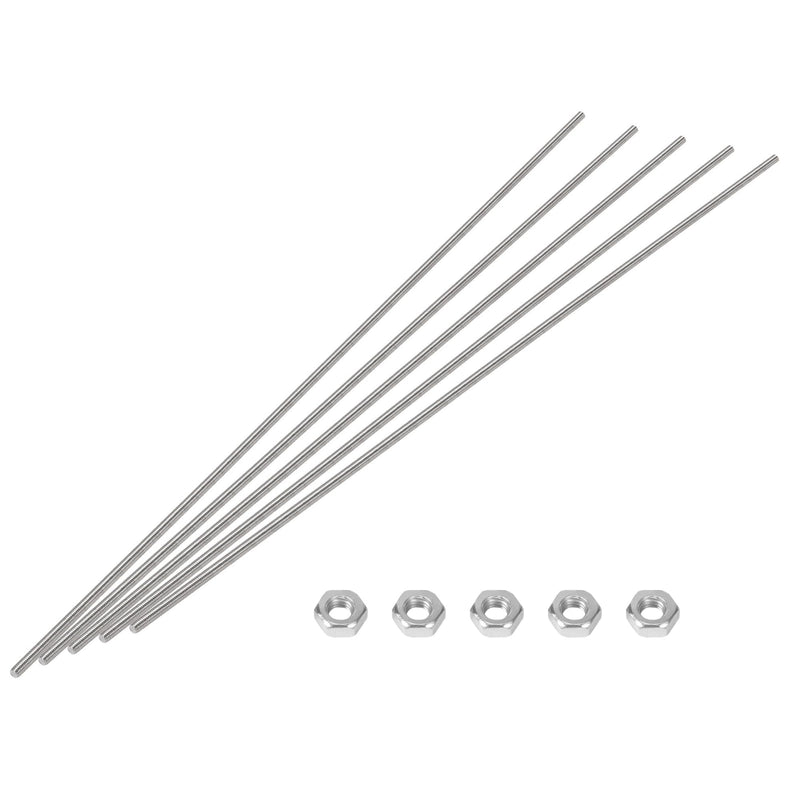 [Australia - AusPower] - M3 x 400mm Fully Threaded Rod & Studs, 304 Stainless Steel Right Hand Threads Rods, M3-0.5 Thread Pitch for Anchor Bolts, Clamps, Hangers and U-Bolts 5 Pack【with Nuts】 16-Inch 