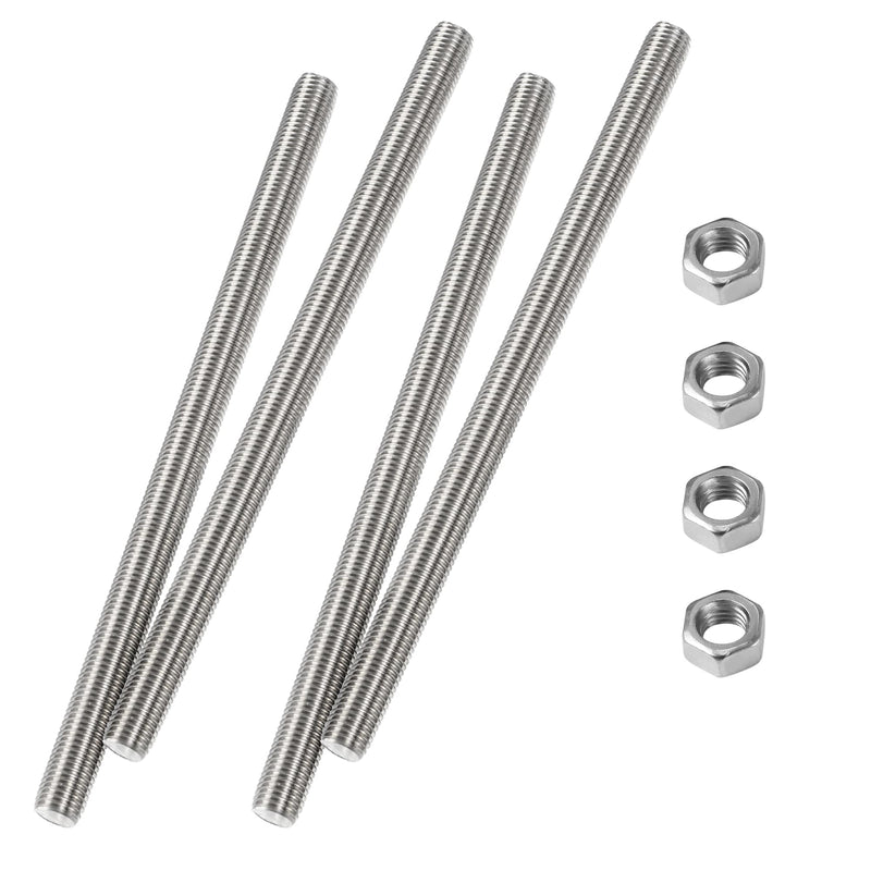 [Australia - AusPower] - M5 x 250mm Fully Threaded Rod & Studs, 304 Stainless Steel Right Hand Threads Rods, M5-0.8 Thread Pitch for Anchor Bolts, Clamps, Hangers and U-Bolts 4 Pack【with Nuts】 10-Inch 