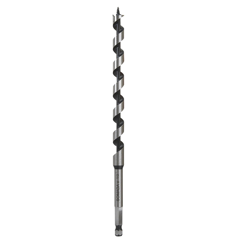 [Australia - AusPower] - SOMADA 1/2-Inch x 10-Inch Auger Drill Bit for Wood, Quick Change Hex Shank 3/8-Inch, Ship Auger Long Drill Bit for Soft and Hard Wood, Plastic, Drywall and Composite Materials 