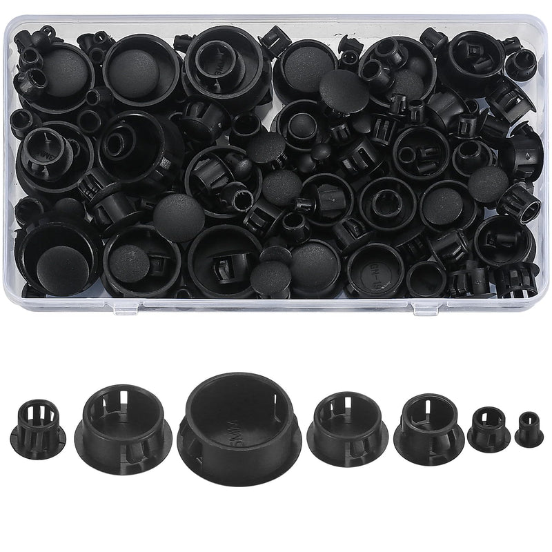 [Australia - AusPower] - Plastic Hole Plugs, 180pcs Black Panel Knockout Locking Plugs, Round Drill Screw Hole Plugs Covers for Kitchen Cabinet Furniture Insert End Caps, 1" 3/4" 1/2" 3/8" 5/16" 1/4" 1/5" A-black Mixed 