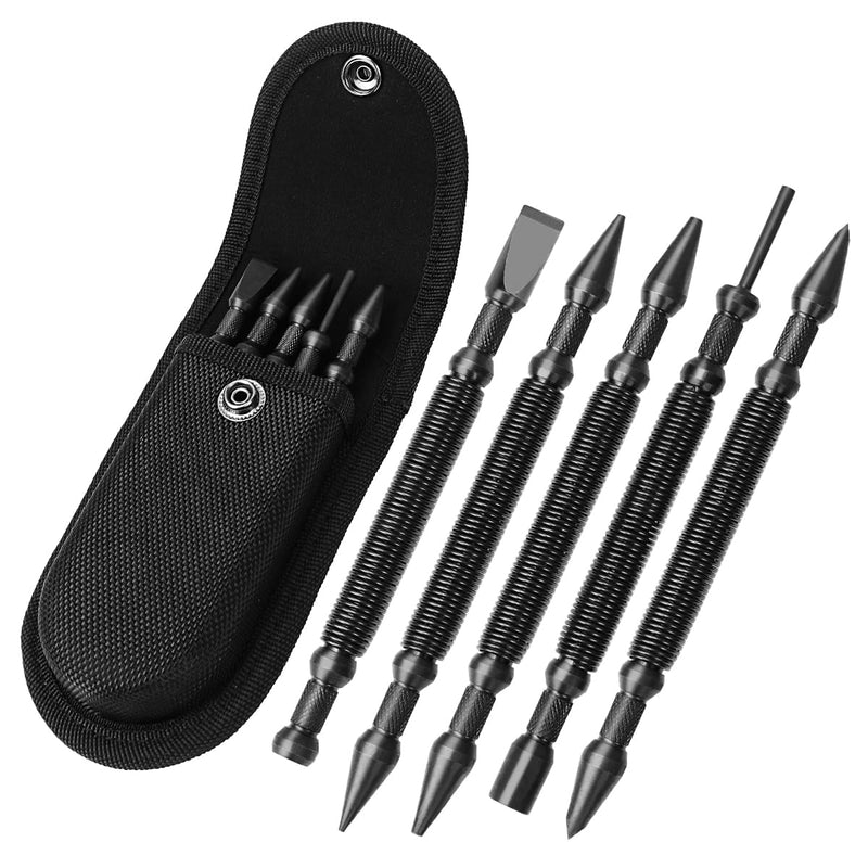 [Australia - AusPower] - 5-Piece Nail Setter Dual Head Nail Set & Dual Head Center Punch & Hinge Pin Remover Punch Set, Spring Loaded Center Hole Punch, Nail Setter Features 1/8-in, 3/32-in, 3/16-in, 1/16-in, 1/32-in 