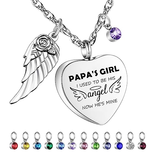 Dletay Heart Urn Necklace for Human Ashes Cremation Jewelry with 12 Birthstones Cremation Necklace for Ashes Papa
