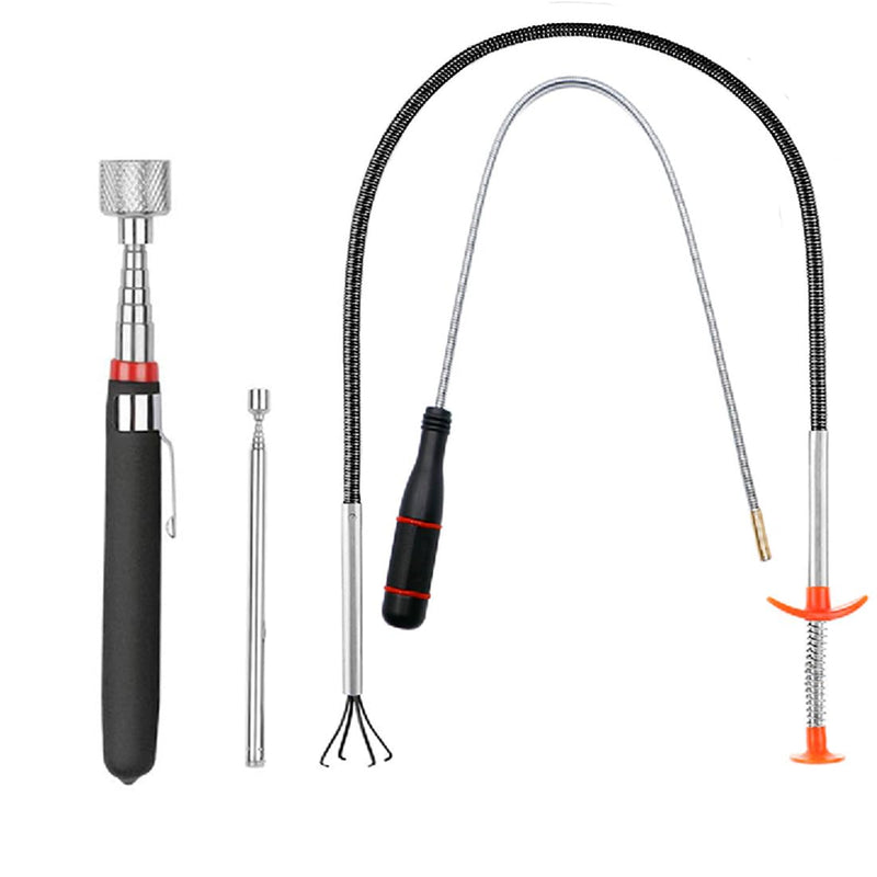[Australia - AusPower] - 4 Pack Telescoping Magnet Pick-up Tool Set - Retrieving Pickup Tools，Extendable Pick Up Tools，Bendable Spring Magnet Stick，Flexible Extra Long Reach Bendable Curve Grabber with 4 Claws 