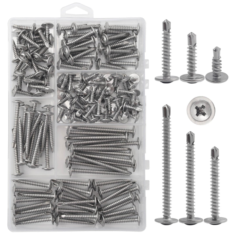 [Australia - AusPower] - #8 Modified Truss Head Sheet Metal Screws Assortment Kit, High Strength 410 Stainless Steel Self Tapping Screws for Metal Plastic & Wood, 145 pcs 1/2" to 2" Self Drilling Screws Self-drilling - Truss 