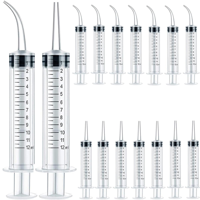 [Australia - AusPower] - TIHOOD 16PCS 12ml/cc Plastic Syringes Set, Syringe with Curved Tip and Straight Tip, Disposable Irrigation Syringe Mouthwash Cleaner for Oral Care, Animal Feeding, with Measurement 