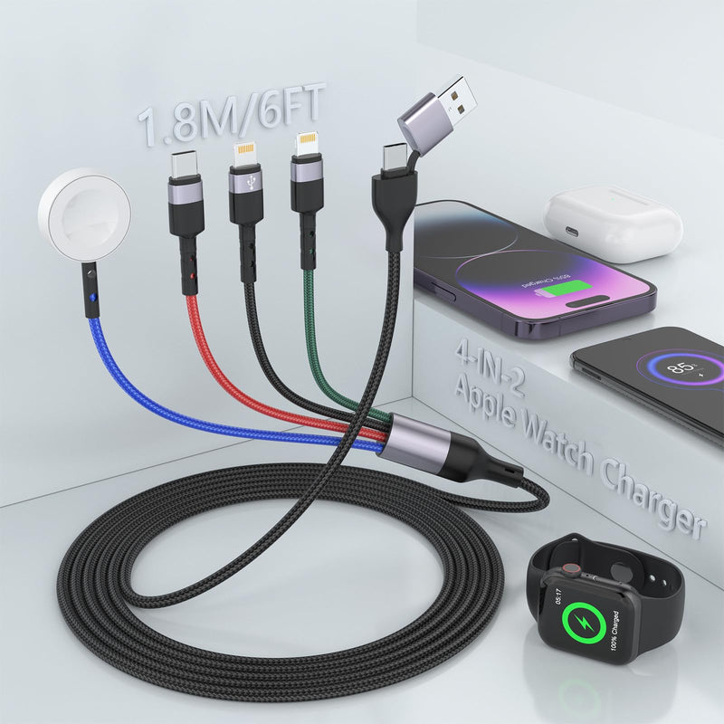 [Australia - AusPower] - New Apple Watch Charger for Apple Watch/iPhone/Airpods, 4 in 2 USB C Fast Watch Charger Cable iWatch Magnetic Charging Cable for iWatch Series 3/4/5/6/7/8/SE/Ultra Portable Wireless Charger Cord 6FT 