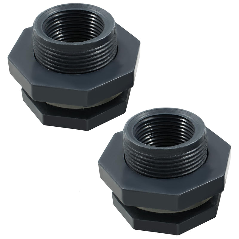 [Australia - AusPower] - 2pcs NPT1 PVC Bulkhead Fitting, 1 Inch Plastic Water Tank Connector Threaded Thru-Bulk Pipe Fittings for Rain Barrels, Aquariums, Bucket Hose Adapter, Ponds, Pools 2pcs 