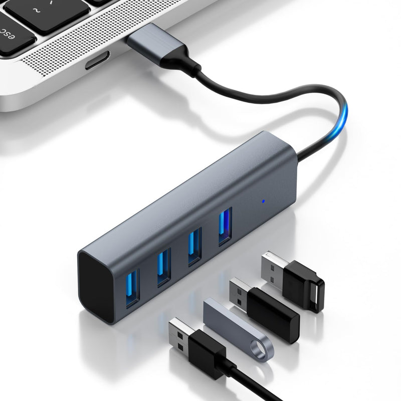 [Australia - AusPower] - USB C to USB Hub, USB 3.0 Hub with 4 USB 3.0 Ports, USB Expander USB C Splitter for Laptop, Flash Drive, Printer, Camera, Keyborad, Mouse and More (Aluminum Alloy, Dark Gray) ‎Dark Gray 
