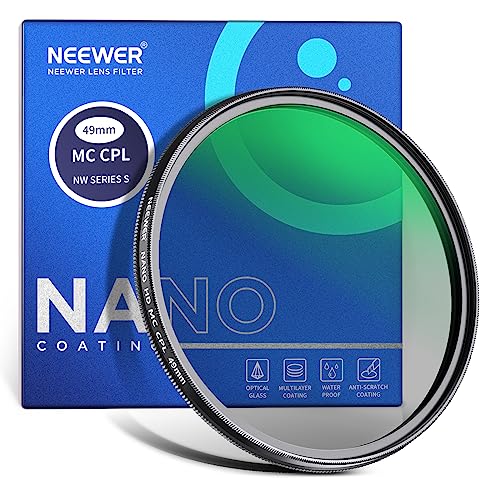 NEEWER 49mm Polarizer Filter, 24 Layer Multi Resistant Nano Coated MC CPL Circular Polarizing Filter with HD Optical Glass/Ultra Slim for Camera Lens, Reduce Reflection/Enhance Contrast/Reduce Glare