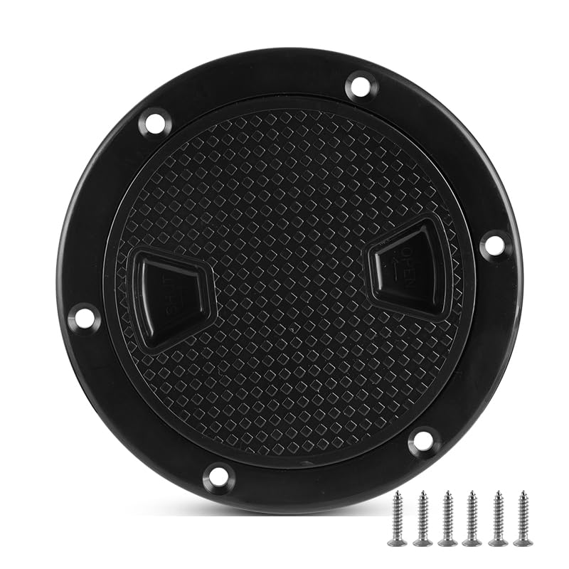 Boat-Ready Black Round Non-Slip Inspection Hatches - Sizes 4", 6", 8" with Detachable Cover - ABS Plastic Screw Out Access Hatch Cover for Kayak, Yacht, Marine Accessories Black 6 inch