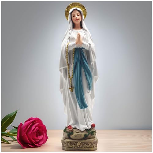 Our Lady of Lourdes Statue, Resin Virgin Mary Catholic Decor, 10.98” Blue and White 10.98 inches