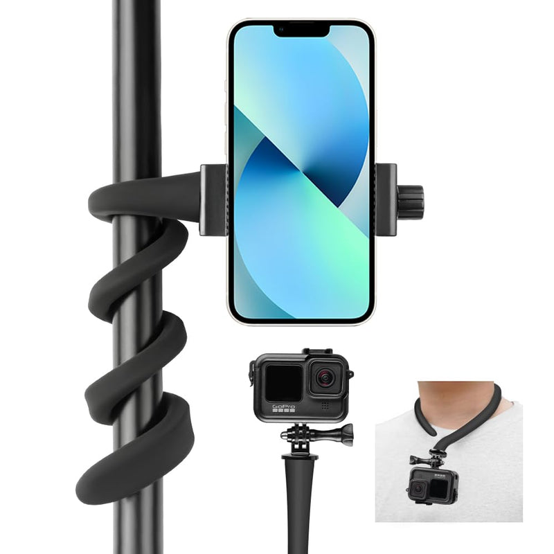 [Australia - AusPower] - Flex Mount Stroller Phone Holder Selfie Stick Gooseneck for Treadmill Bike Shopping Cart Boat Smartphone Suitable with GoPro Hero 12/11/10/9/8/7/6/5/4 AKASO Insta360 Straight 