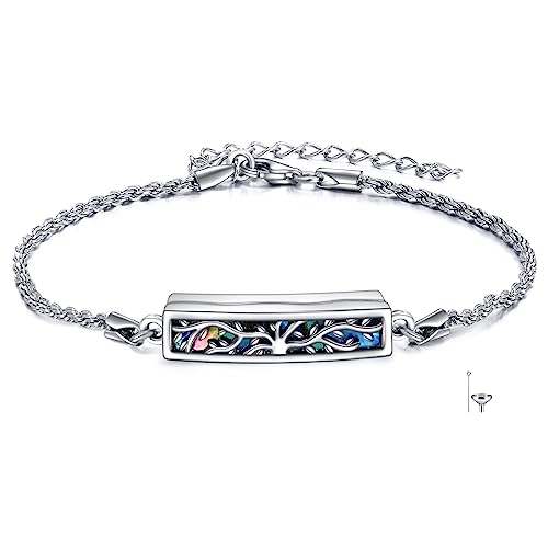 ONEFINITY Urn Bracelet for Ashes 925 Sterling Silver Abalone Shell Hummingbird/Dragonfly/Butterfly/Sunflower Cremation Jewelry for Ashes Keepsake Pendant Locket Bracelet for Women Mom Tree of Life