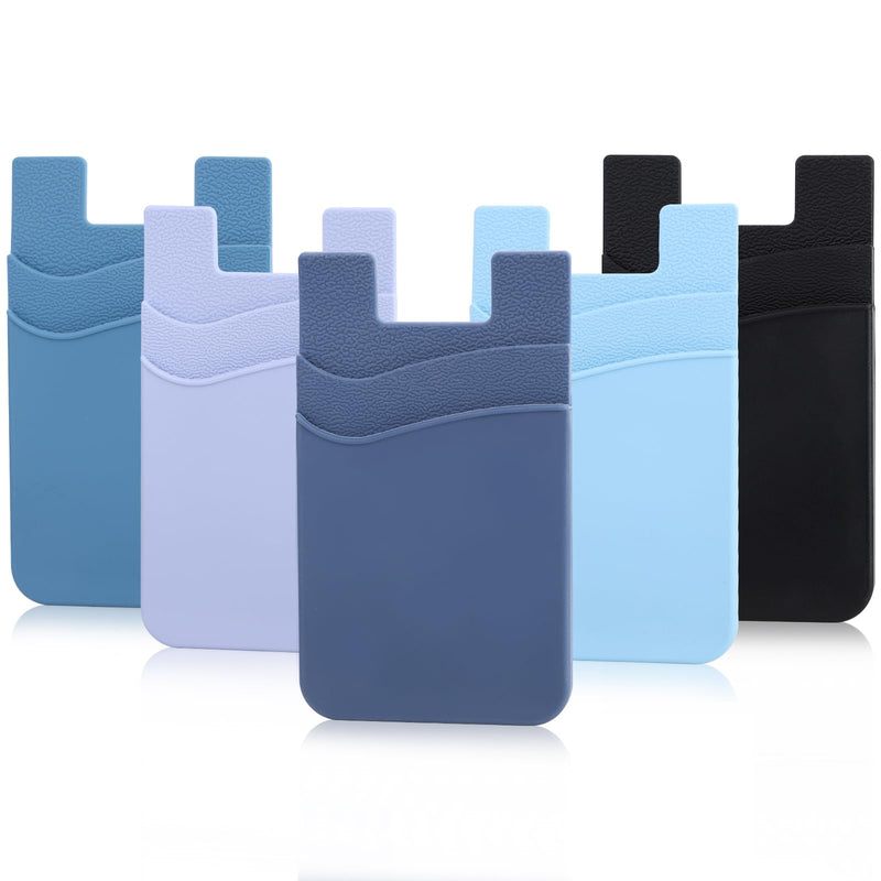 [Australia - AusPower] - Phone Wallet Stick on,5Pack Phone Card Holder for Back of Phone Case,Silicone Sticky Credit Card Holder for Cell Phone Double Pocket Sticker All Smartphones—Navy,Sierra,Pastel,Blue,Black Navy,Sierra,Pastel,Blue,Black 