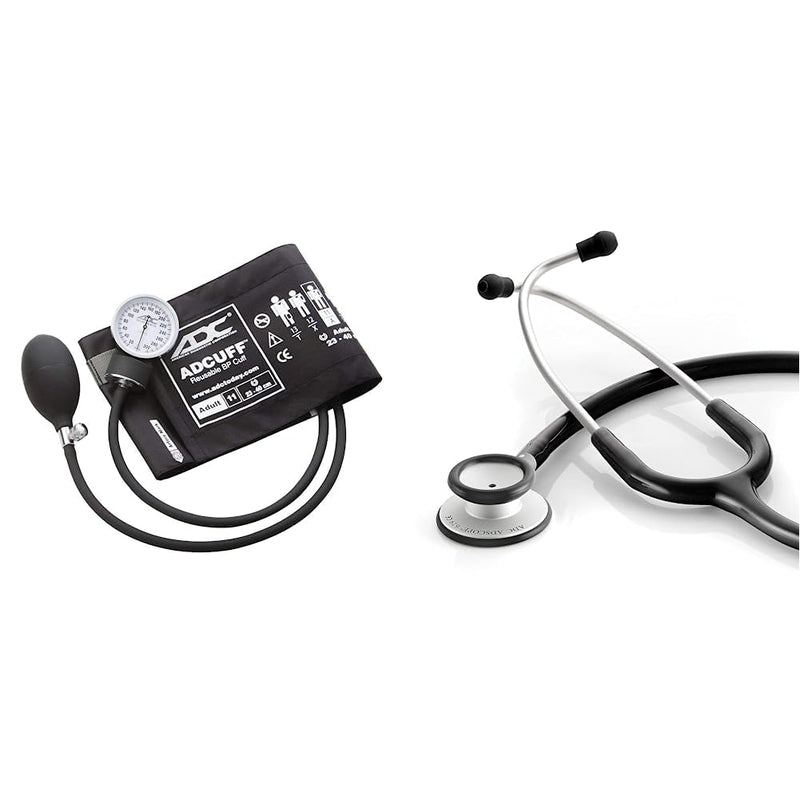 [Australia - AusPower] - ADC 760-11ABK Prosphyg 760 Pocket Aneroid Sphygmomanometer with Adcuff Nylon Blood Pressure Cuff, Adult, Black & 619BK Adscope Lite 619 Ultra Lightweight Clinician Stethoscope with Tunable Sphygmomanometer + Stethoscope 