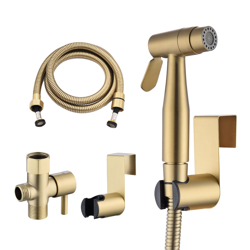 Brushed Gold Bidet Sprayer for Toilet, Stainless Steel Cloth Diaper | Jet and Soft Spray Modes, Handheld Spray, For Cloth Diaper Sprayer, For Bathing Pets, For Feminine Wash, Bidet Sprayer Single Brushed Gold