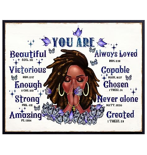 Black women Christian Wall Art - Purple Wall Decor - You Are - African Americans Art - Black Artwork - spiritual Religion Inspiration Gift - Bible Verse Print Motivation Poster - Black Girl Magic