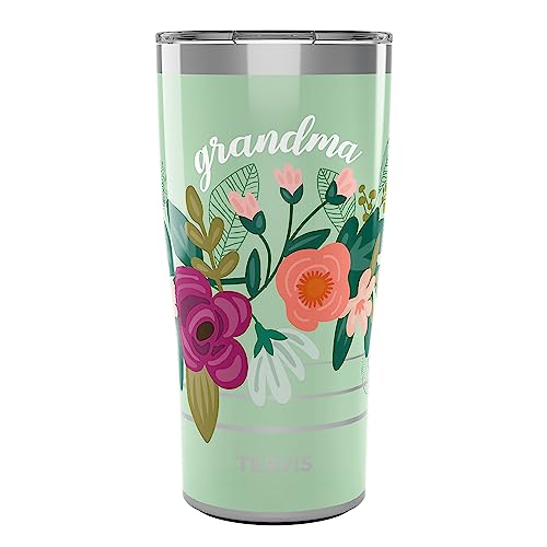 Tervis Traveler Grandma Floral Triple Walled Insulated Tumbler Travel Cup Keeps Drinks Cold & Hot, 20oz, Stainless Steel Green
