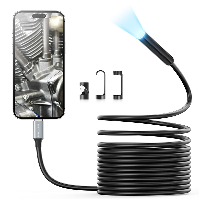 [Australia - AusPower] - Borescope Camera with Light, Teslong USB C Snake Endoscope Inspection Camera with 8 LEDs, Flexible Waterproof Drain Camera Fiber Optic Scope Cam compatible with iPhone 15, Android Phone (10FT) 