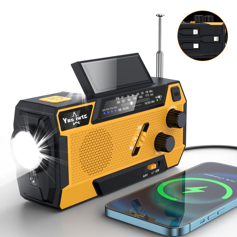 [Australia - AusPower] - Yestiwc 7400mWh Emergency Crank Radio, Hand Crank Solar Radio, Battery Radio Emergency with NOAA/AM/FM, Power Bank, Hand Crank/SOS Alert&Flashlight Reading Lamp for Emergency Camping Storm Survival Orange 