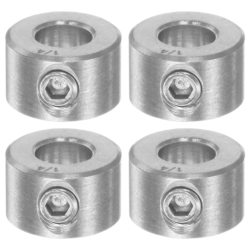 [Australia - AusPower] - 4pcs Shaft Collar 1/4" Bore 304 Stainless Steel Set Screw Shaft Collars, 1/2" OD, 1/3" Width, for Wheel Barrow Axle, Gearbox Assemblies, Machine Tools, Industry 