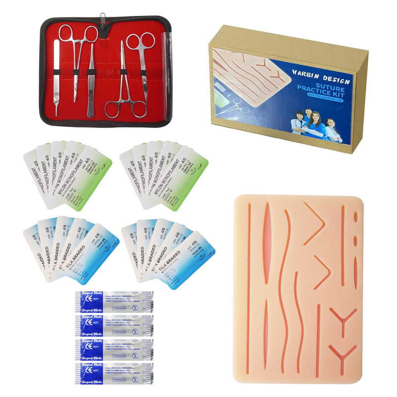 [Australia - AusPower] - HB Design Complete Suture Training Kit(30 Pieces),Include 3rd Generation Suture Pad with Pre-Cut Wounds,Suture Tools and Mixed Suture Thread with Needles for Students and Nurses Practicing 