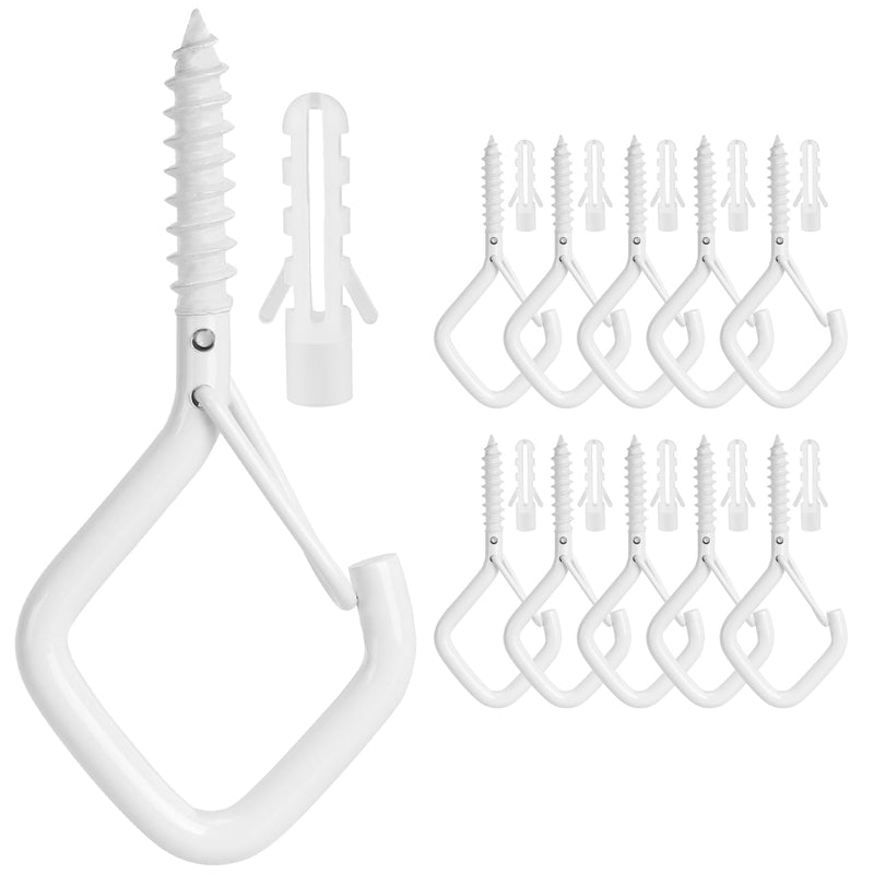 [Australia - AusPower] - 10PCS Ceiling Hooks for Hanging Lights Wall Hooks for Hanging Heavy Duty Screw Hooks White Plant Hooks Eye Hooks Cup Hooks Screw-in Hooks Siding Hooks Metal Hooks Garage Hooks Christmas Light Clips 10 piece 