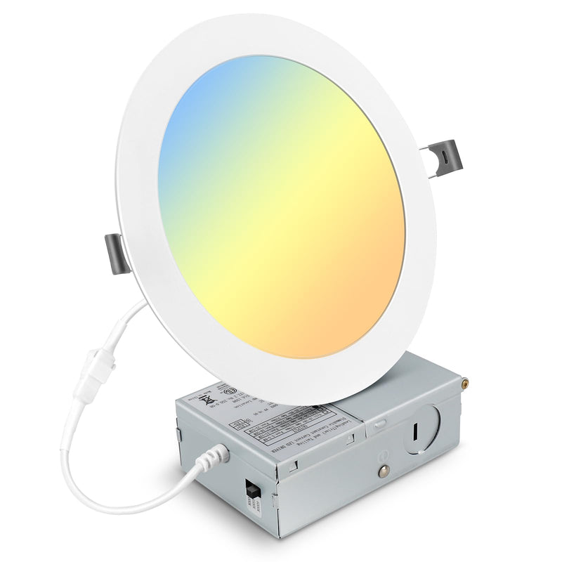 [Australia - AusPower] - 7 Inch 3CCT Ultra-Thin LED Recessed Light with Junction Box, 3000K/4500K/6000K Selectable, 18W Eqv 125W, Dimmable Canless Downlight, 1600LM High Brightness 1 Pack 