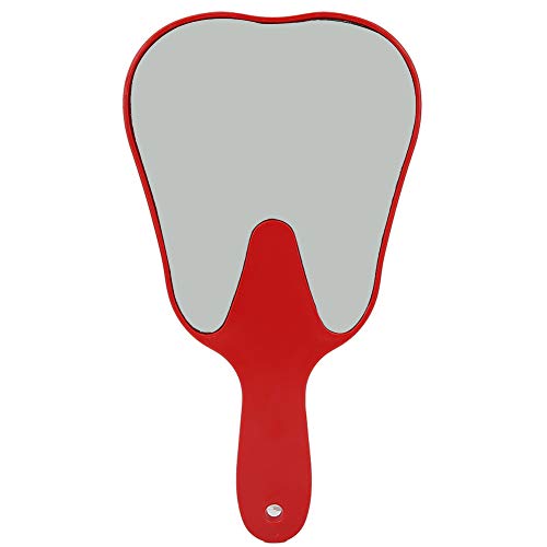 Tiiyee Dental Mirror, Plastic Dental Hand Mirror, Dental Care Hand Mirror Tool, Teeth Shaped Mirror, Dental Accessories with Handle for Dental Practices Hospital Dental Clinic, Red