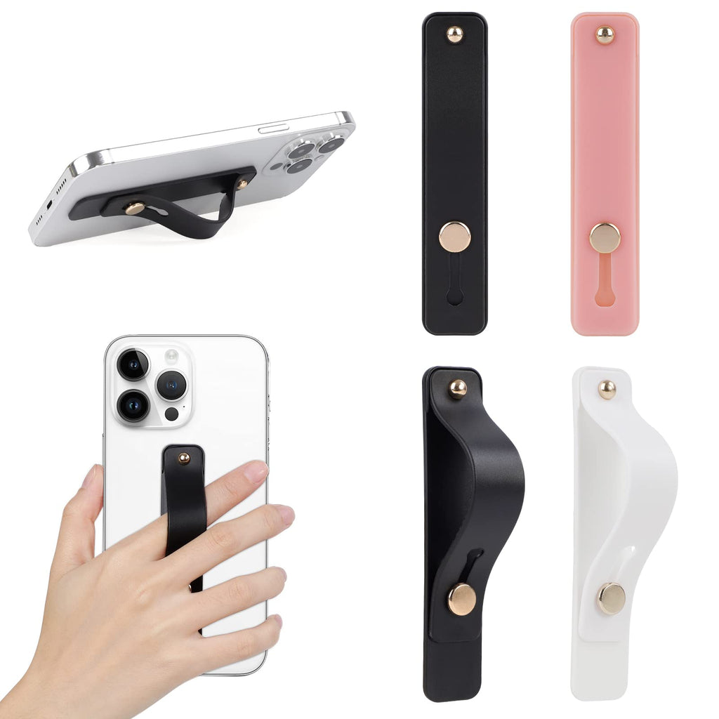 [Australia - AusPower] - Phone Grip, CISID 4Pcs Phone Holder Grip with Stand Phone Strap Holder for Hand Finger Holder for Back of Phone Finger Strap Compatible for iPhone Samsung and Most Smartphones Black,Black,Pink,White 
