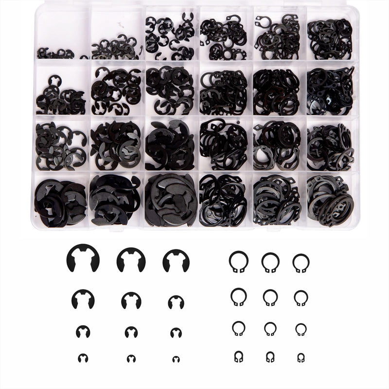 [Australia - AusPower] - 324Pcs E-Clips Assortment Set(2.0mm-12mm) and External Retaining Rings, Snap Rings Assortment Kit,C Clips Assortment (M5-M16),Carbon Steel Circlip 24 Sizes Black Carbon 324pcs e-clips+c-clips 
