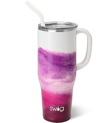 Swig Life 40oz Mega Mug, 40 oz Tumbler with Handle and Straw, Cup Holder Friendly, Dishwasher Safe, Extra Large Insulated Tumbler, Stainless Steel (Amethyst)