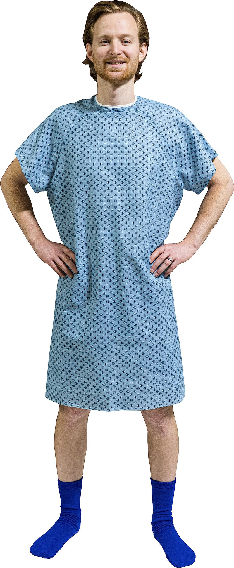 [Australia - AusPower] - 4PK - Men's Deluxe Value Patient Hospital Gown Robe, Soft & Comfortable Gowns Size Medium/Large (Blue) Blue 
