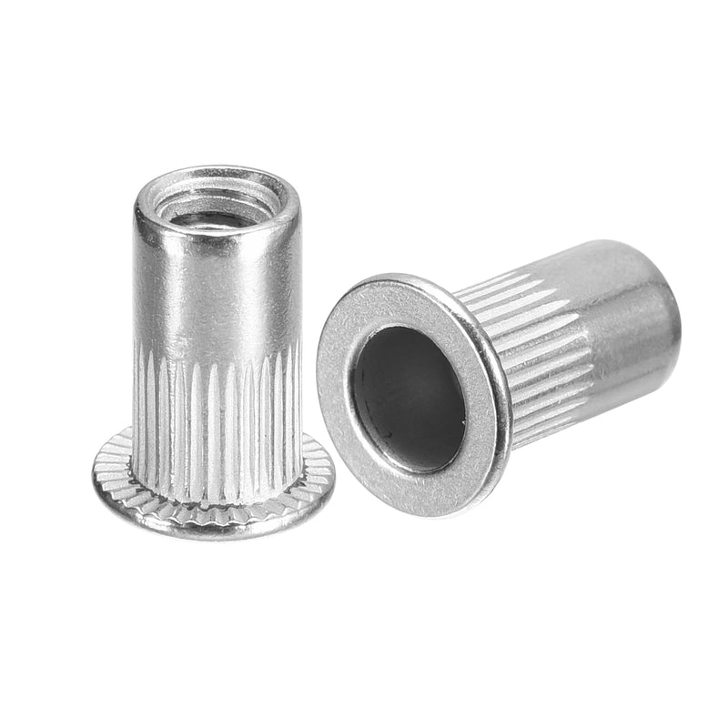 [Australia - AusPower] - uxcell #10-32 Rivet Nuts, 100pcs 304 Stainless Steel Knurled Flat Head Threaded Insert Nuts for Metal, Plastic 100 