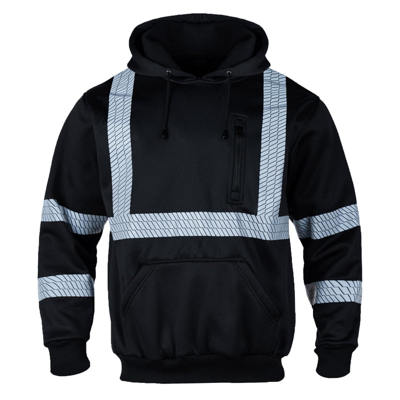 FONIRRA Hi Vis Hoodie for Men Reflective ANSI Class 3 Safety Sweatshirts High Visibility Construction Work Winter Pullover Black X-Large