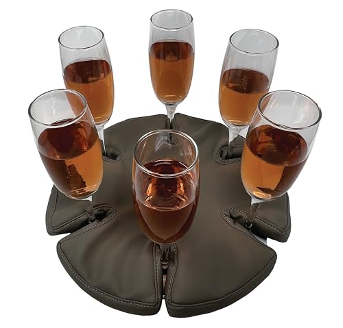 The Glass Anchor good-looking wine glass holder for boats, picnics, festivals, camping, motorhomes. Colour: Gray Leather. Holds 6 glasses. No fixings needed. Stop the spills!