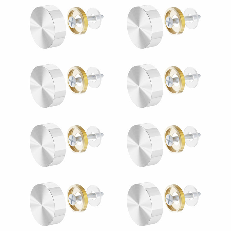 [Australia - AusPower] - 8 PCS 22mm(0.87") Mirror Screws, Brass Decorative Caps Cover Fasteners, Metal Mirror Nails, Polished Flat Silver Lid (Brushed Effect) 