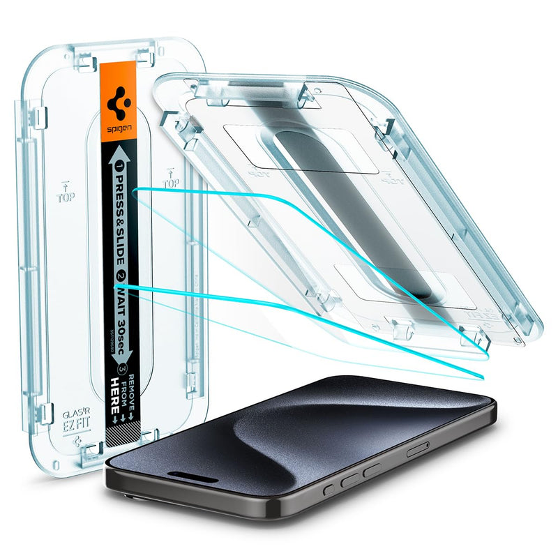 [Australia - AusPower] - Spigen Tempered Glass Screen Protector [GlasTR EZ FIT] designed for iPhone 15 Pro [Case Friendly] - 2 Pack 