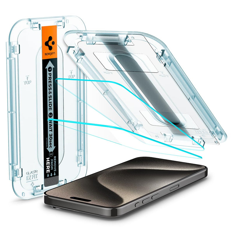 [Australia - AusPower] - Spigen Tempered Glass Screen Protector [GlasTR EZ FIT] designed for iPhone 15 Pro Max [Case Friendly] - 2 Pack 