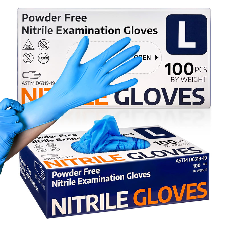 [Australia - AusPower] - Medical Nitrile Exam Gloves, Latex-Free & Powder-Free Non-Sterile Food Safe Cleaning Disposable Glove, 100 Pcs Blue (Large) 
