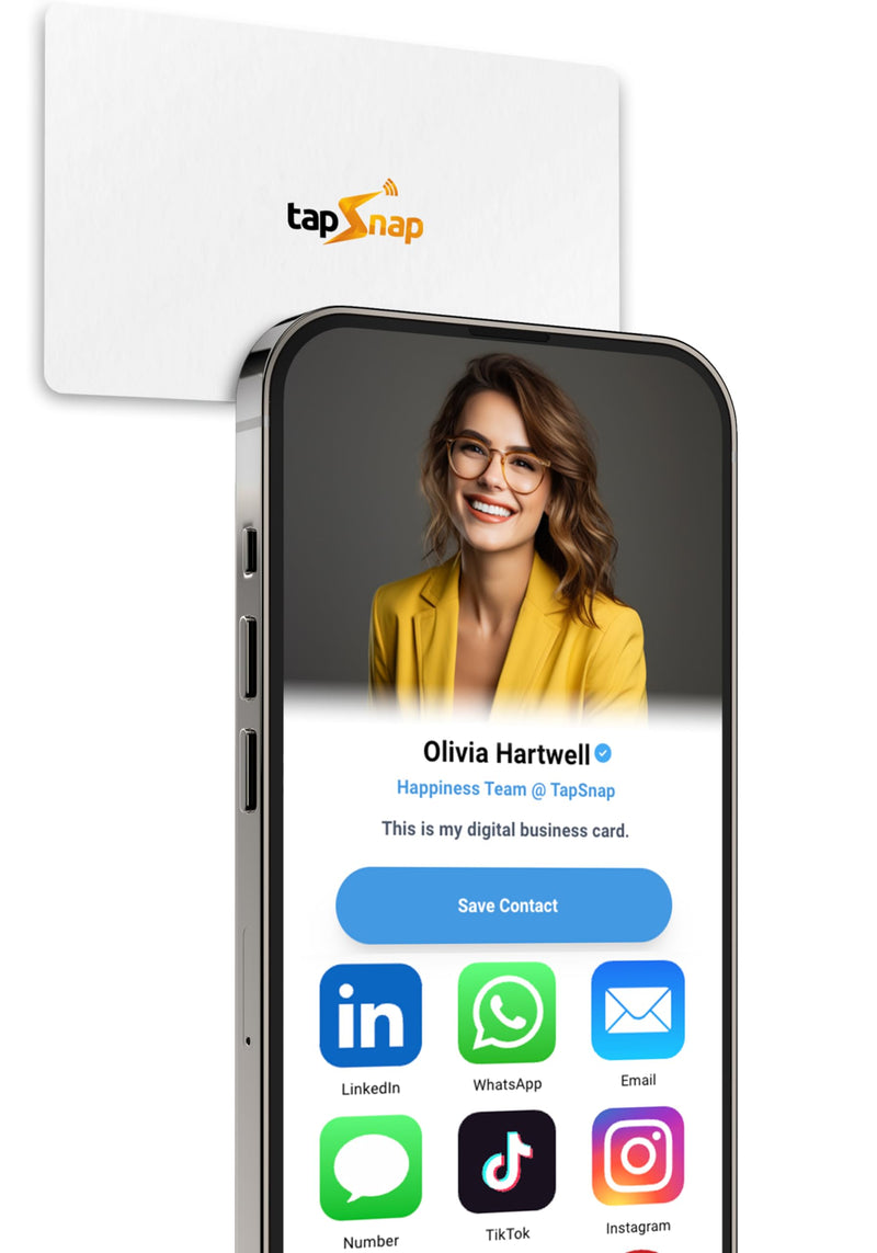 [Australia - AusPower] - Digital Business Card by TapSnap | No Subscription/No Fee | Tap to Share Smart NFC | Custom Business Card | Smart Networking Card | iPhone & Android (White) White 