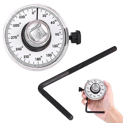 Car Rotary Protractor, Protractor with 0-360° Scale, Torsion Wrench 1/2 Inch with Adjustable Arm for Cylinder Head Screws Nuts