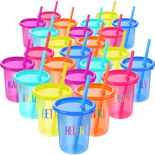 Nuanchu 24 Pcs Cups with Lids and Straws Reusable Tumbler Cups with Self Stickers Plastic Water Bottle Iced Coffee Travel Mug Adults Plastic for Party (Bright Colors) Bright Colors