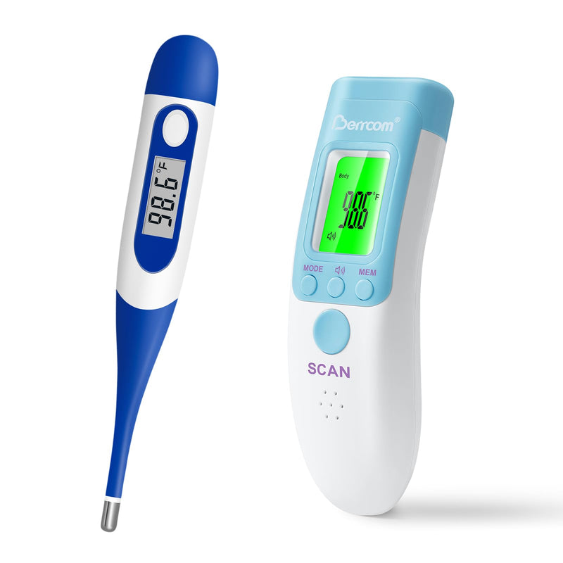[Australia - AusPower] - Value Bundle with Berrcom Digital Thermometer DT008 and Berrcom Non Contact Forehead Thermometer for Adults and Kids JXB183 